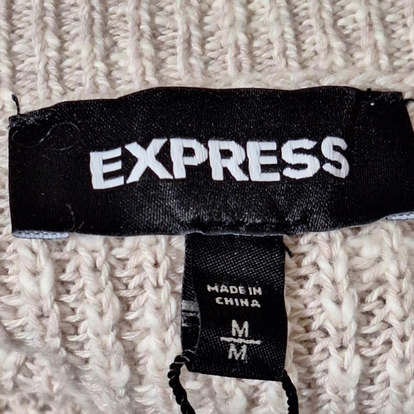 Express "NEW" Tan White Coquette Coastal Marled Lace Up Side Tunic Sweater Sz M - Picture 11 of 13